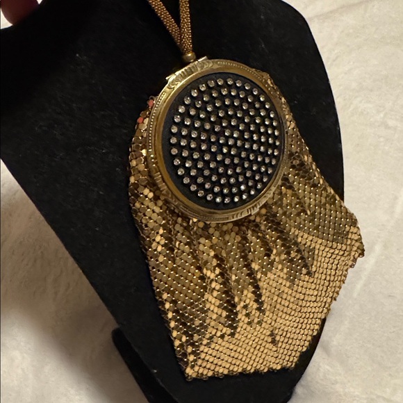 Gold Mesh & Rhinestones Compact Wristlet Purse